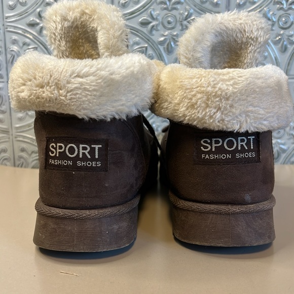 Sport Fashion Suede Leather Tan Faux Fur Ankle Winter Boots Womens size 37 US 6 - Picture 3 of 4